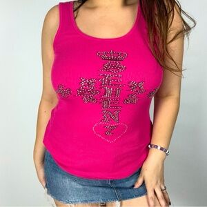 Seventy seven ribbed pink beaded tee